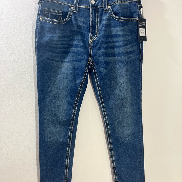 True Religion Men`s Rocco Big T Relaxed Skinny Jeans Size 36x32 Blue Stitching - Picture 2 of 9